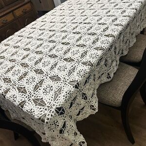 Vintage Handmade Crochet Lace Tablecloth Ivory Cottagecore Farmhouse